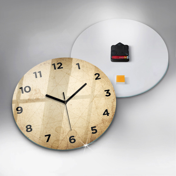 Round glass clock Old world map
