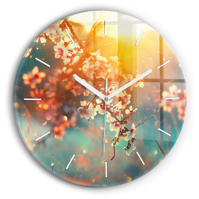 Round glass clock Spring flowers