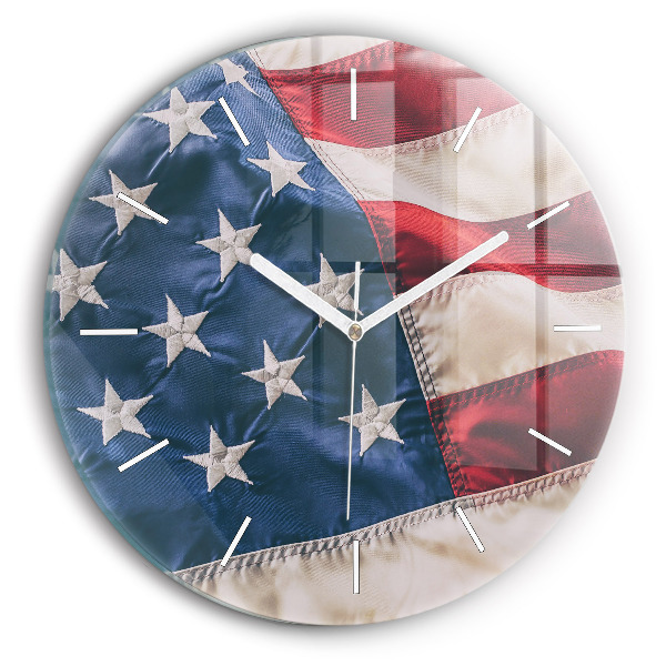 Round glass clock American flag
