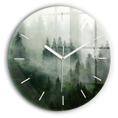 Round glass clock Misty forest