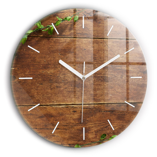 Round glass clock Rustic Wood