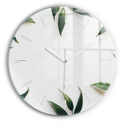 Round glass clock Leaf frame