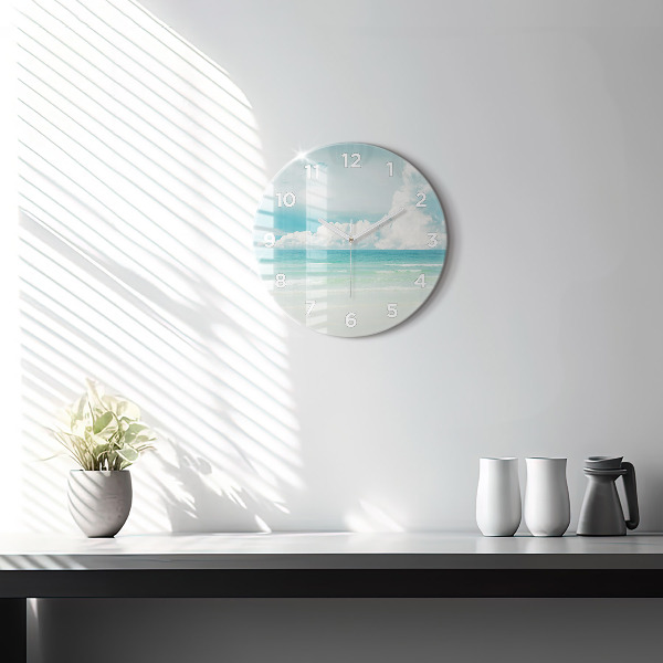 Round glass clock Sea landscape