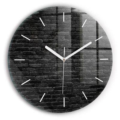 Round glass clock Dark brick wall
