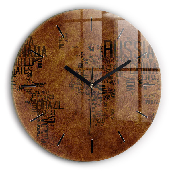 Round glass clock Map and country names