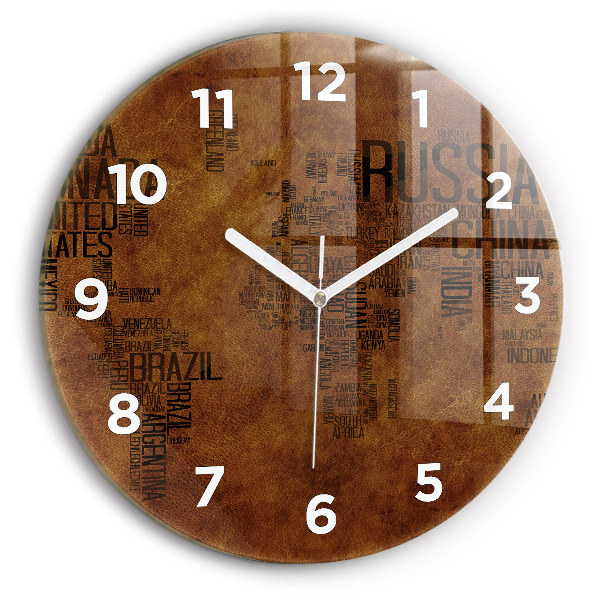 Round glass clock Map and country names