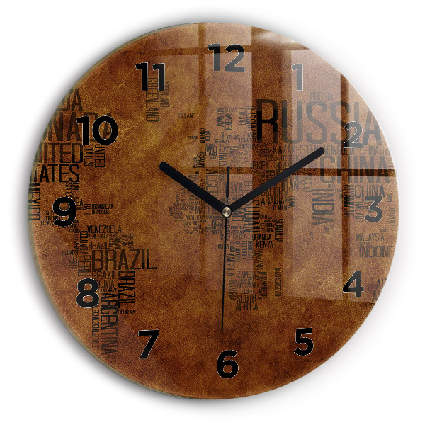 Round glass clock Map and country names