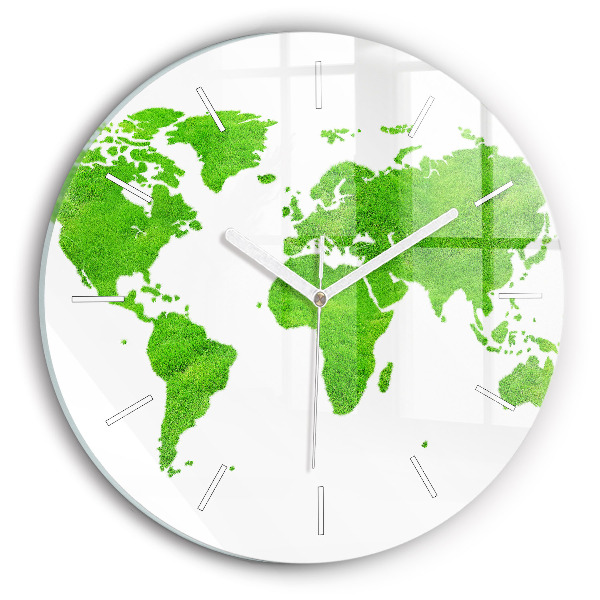 Round glass clock Green grass map