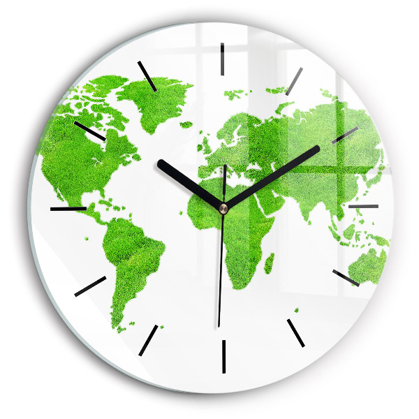 Round glass clock Green grass map