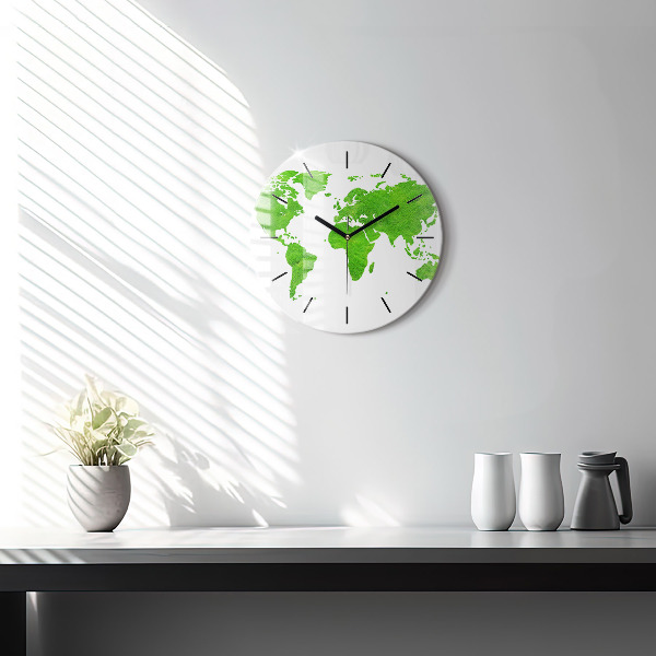 Round glass clock Green grass map