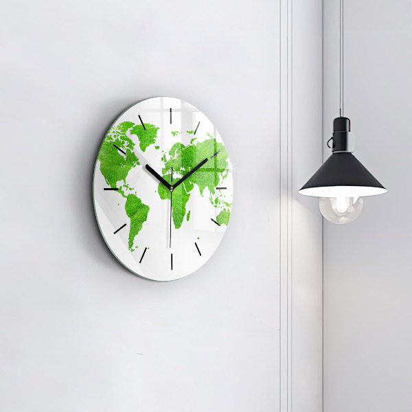 Round glass clock Green grass map