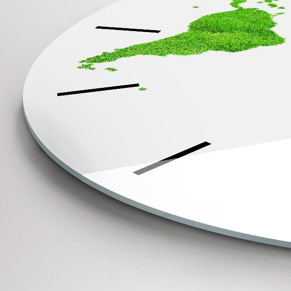 Round glass clock Green grass map