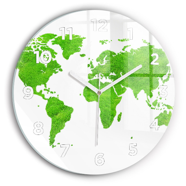 Round glass clock Green grass map