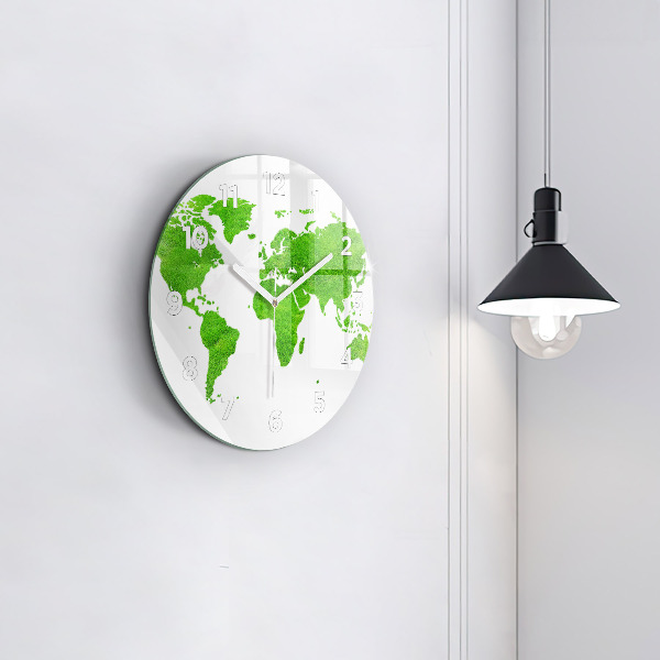 Round glass clock Green grass map