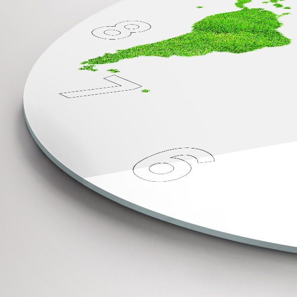Round glass clock Green grass map
