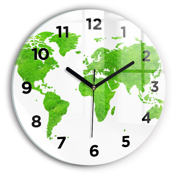 Round glass clock Green grass map