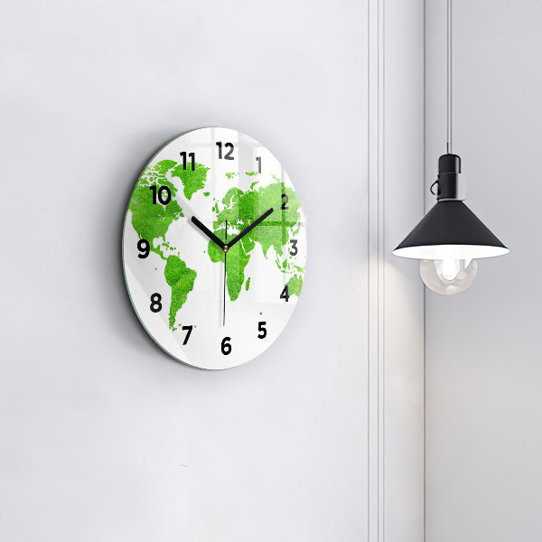 Round glass clock Green grass map