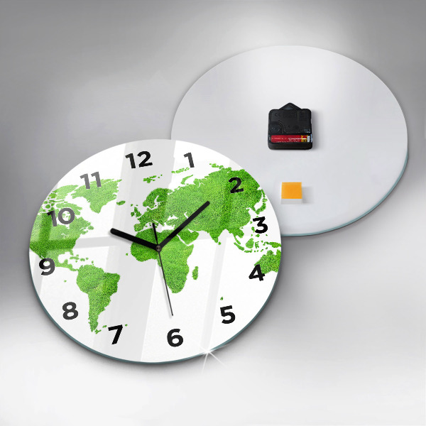 Round glass clock Green grass map