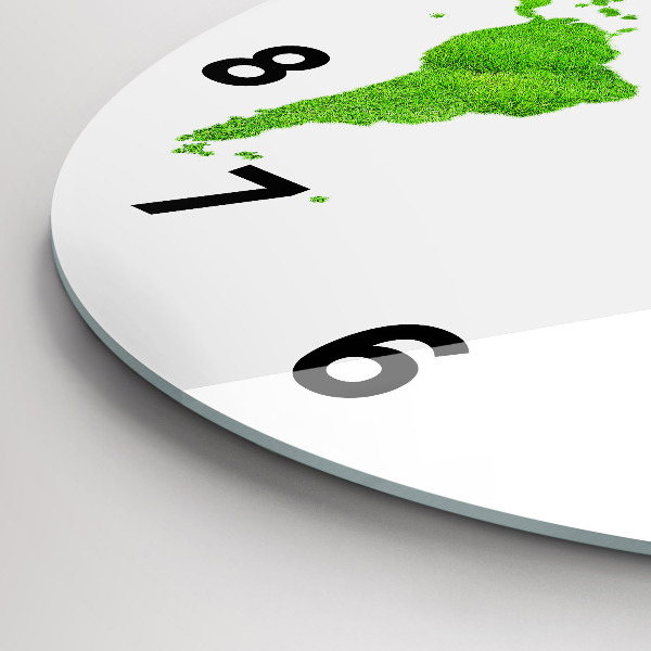 Round glass clock Green grass map