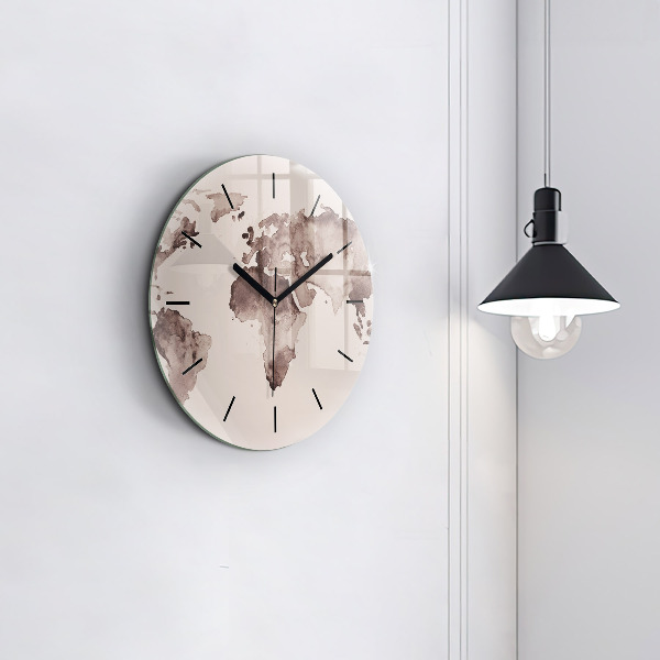 Round glass clock Watercolor world map