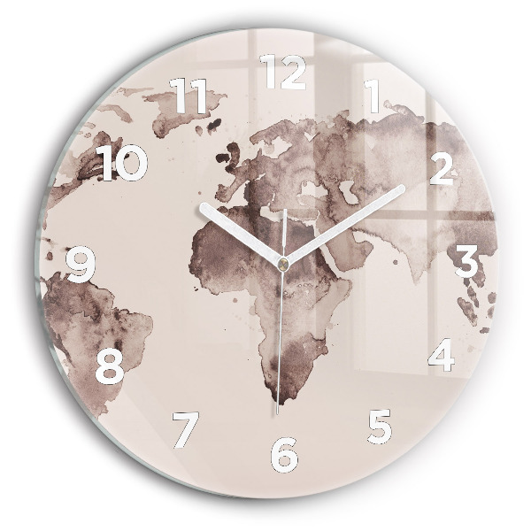 Round glass clock Watercolor world map
