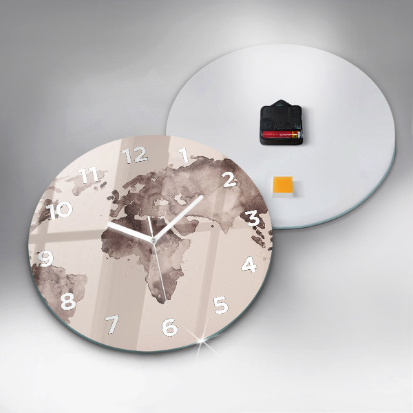 Round glass clock Watercolor world map