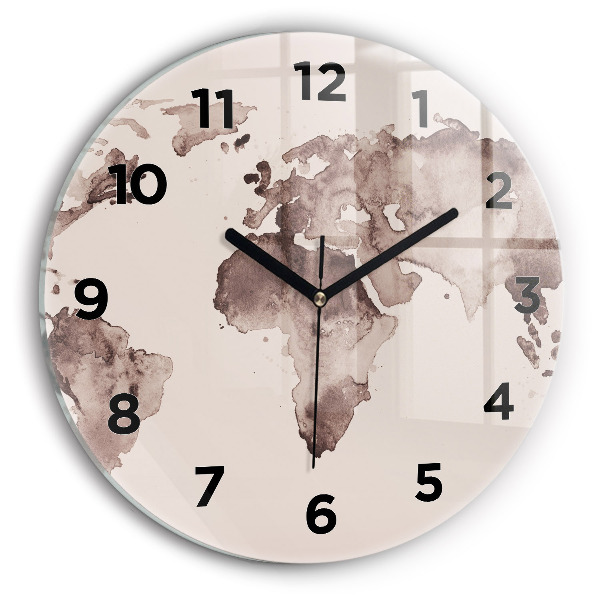 Round glass clock Watercolor world map