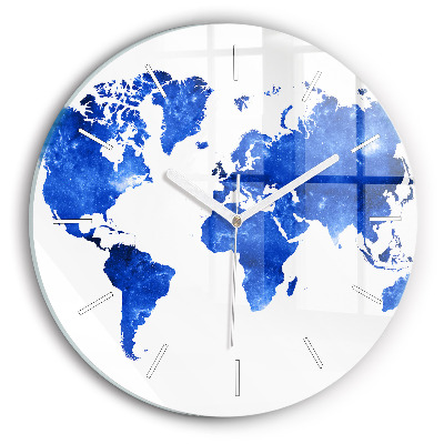 Round glass clock Space world map