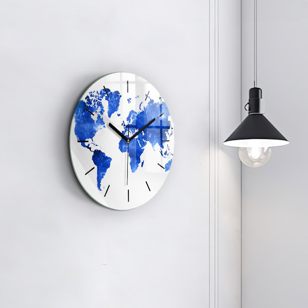 Round glass clock Space world map