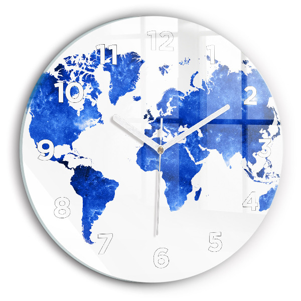 Round glass clock Space world map