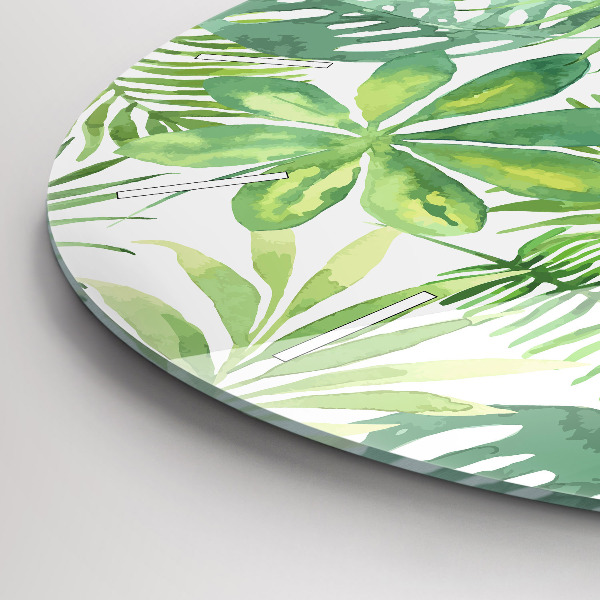 Round glass clock Green leaves