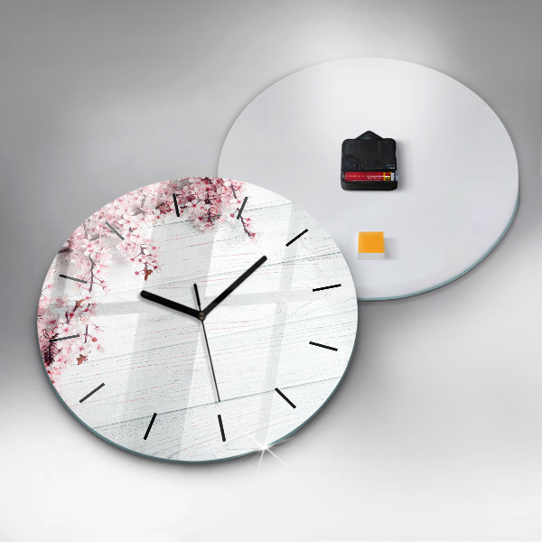Round glass clock Spring flowers