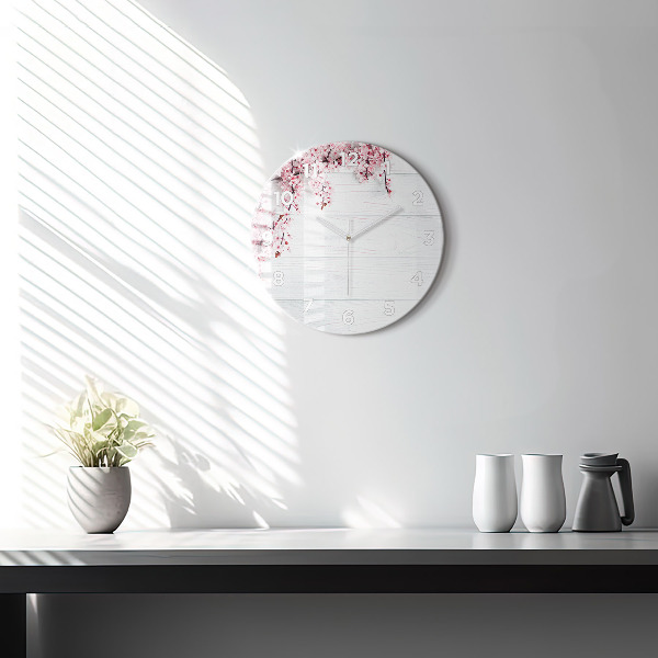 Round glass clock Spring flowers