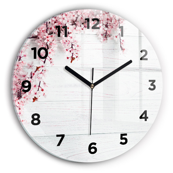 Round glass clock Spring flowers