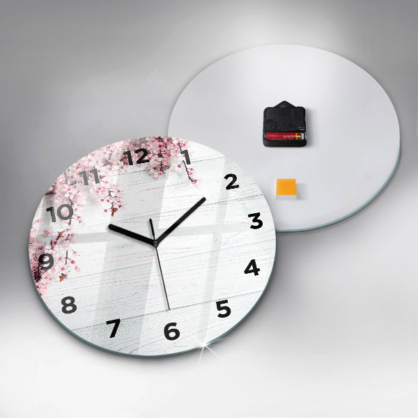 Round glass clock Spring flowers