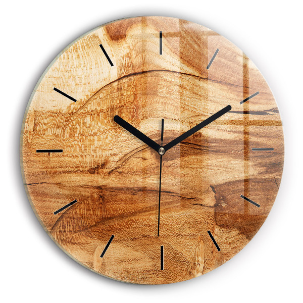 Round glass clock Wood texture