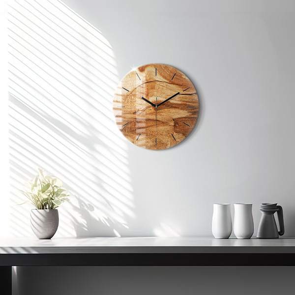 Round glass clock Wood texture