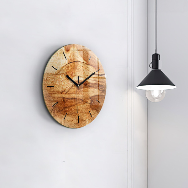 Round glass clock Wood texture