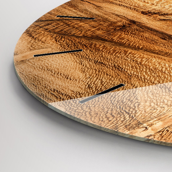 Round glass clock Wood texture