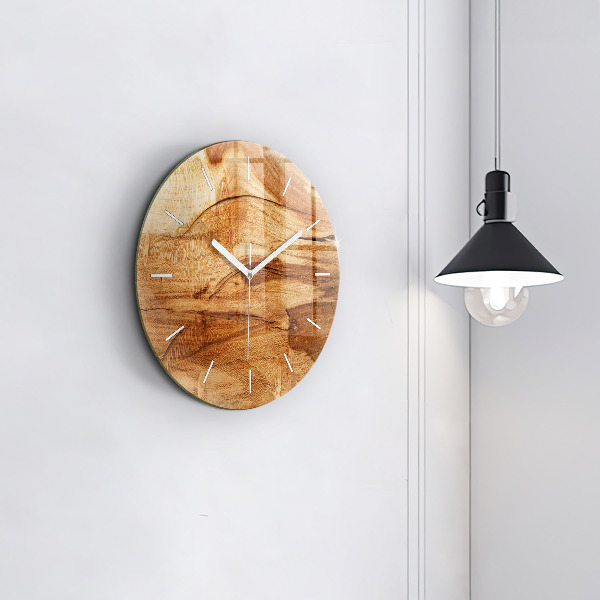 Round glass clock Wood texture