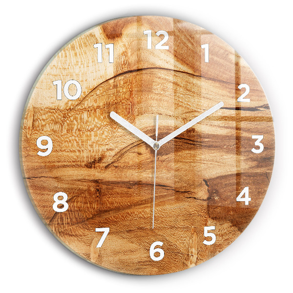 Round glass clock Wood texture