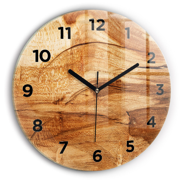 Round glass clock Wood texture