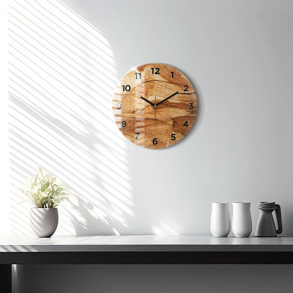 Round glass clock Wood texture