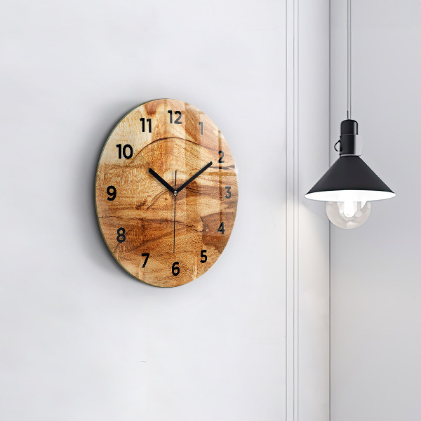Round glass clock Wood texture