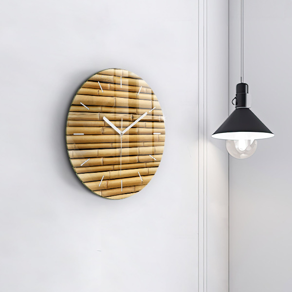 Round glass clock Bamboo sticks