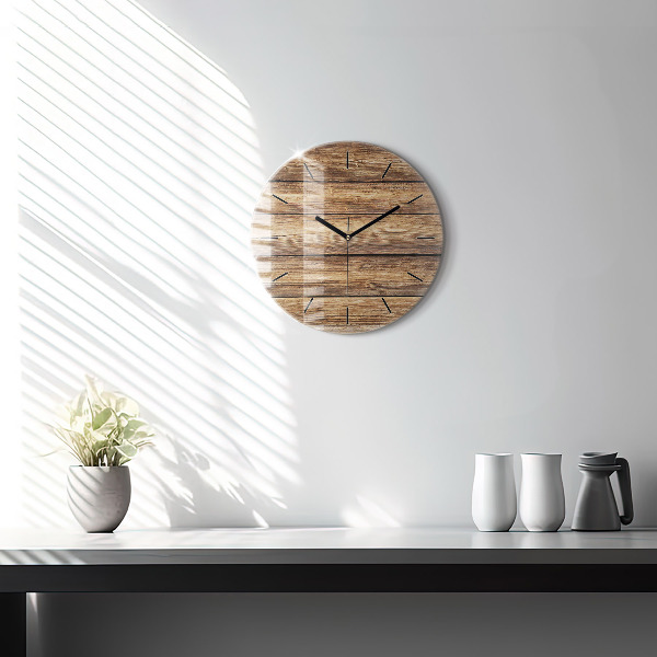 Round glass clock Wooden boards