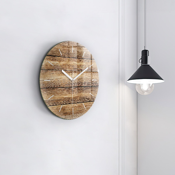 Round glass clock Wooden boards