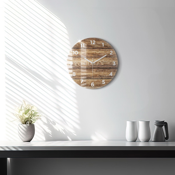 Round glass clock Wooden boards