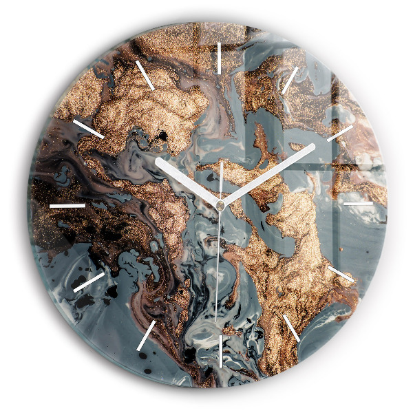 Round glass clock Marble gold abstract