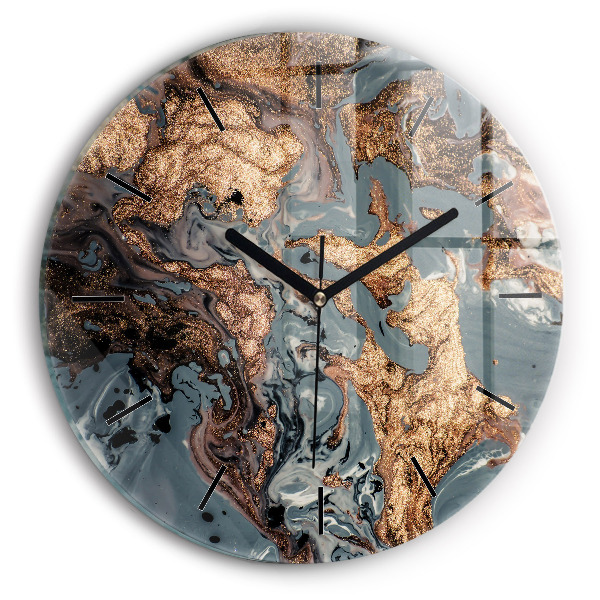 Round glass clock Marble gold abstract